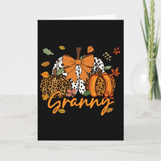 Granny Erntedank Leopard Pumpkin Coquette Bow M Karte (Vorderseite)
