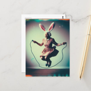 Granny Oaster Bunny Jumping Rope Retro Fotografie Postkarte