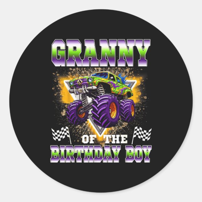 Granny Of The Birthday Boy Monster Truck Birthday  Runder Aufkleber (Vorderseite)
