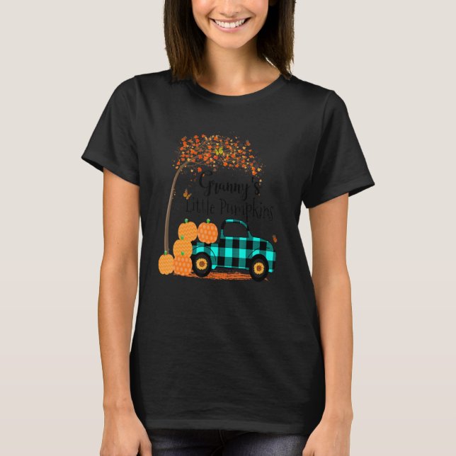 Granny S Little Pumpkins Truck Grüner Karierter He T-Shirt (Vorderseite)