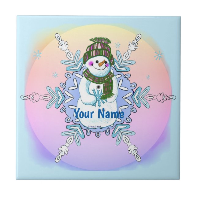 Granny Snowflake Snowman tile Fliese (Vorderseite)