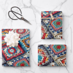 Granny Square Crocheted Quilt Geschenkpapier Set