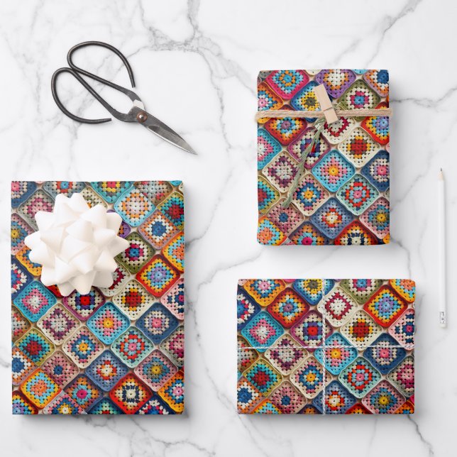 Granny Square Crocheted Quilt Geschenkpapier Set (Vorderseite)