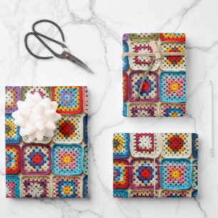 Granny Square Crocheted Quilt Geschenkpapier Set