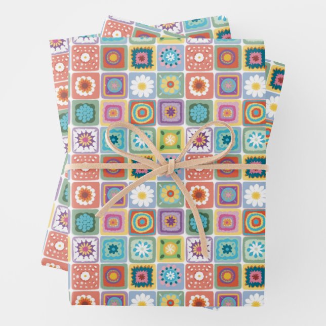 Granny Square Musterpapier Geschenkpapier Set (Beispiel)