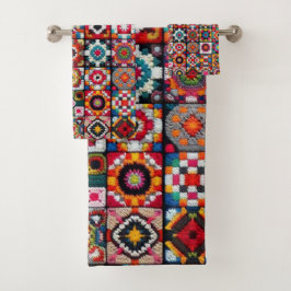 Granny Squares Crochet Pattern Blankon Print Badhandtuch Set