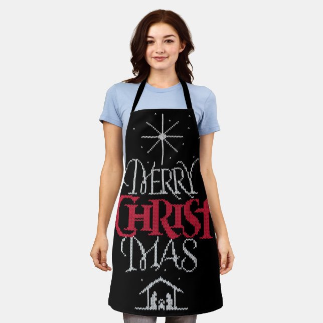 Granny Strick Religious Merry CHRISTmas Calligrafy Schürze (Getragen)