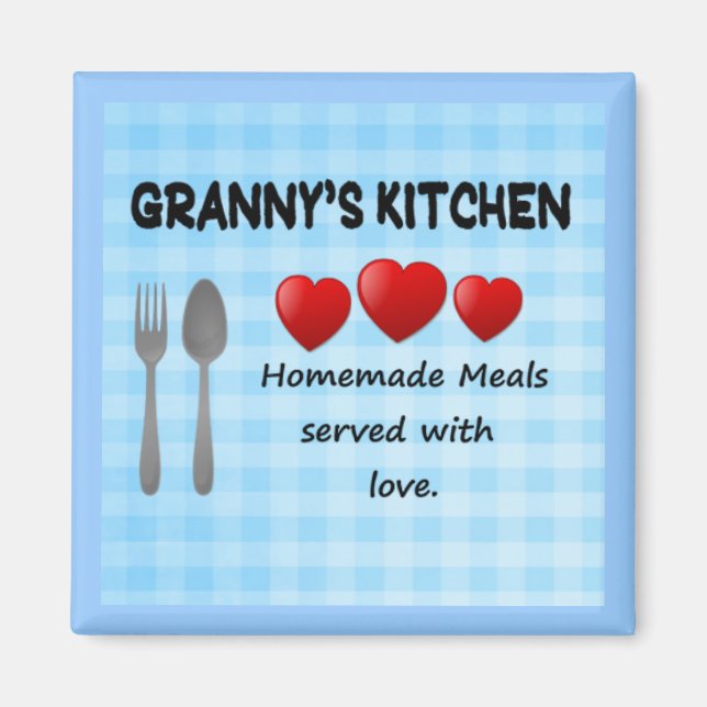 Granny's Kitchen Gingham Light Blue Magnet (Vorne)