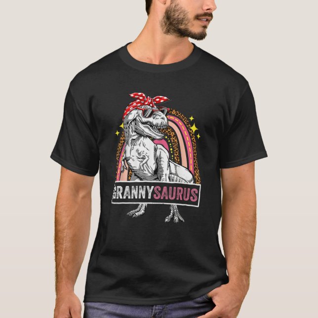 Grannysaurus Rex Dinosaur Leopard Rainbow Saurus T-Shirt (Vorderseite)