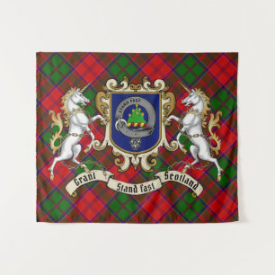 Grant Clan Abzeichen & Unicorns w/Tartan Wandteppich