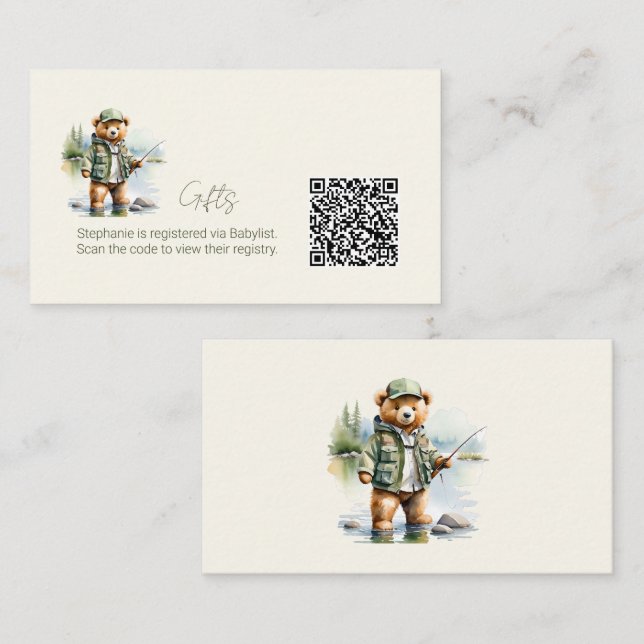 Grant Registry QR Code Niedlich Fishing Teddy Bear Begleitkarte (Vorne/Hinten)