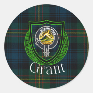 Grant-Schottischer-Clan-Tartan und -Wappen Runder Aufkleber