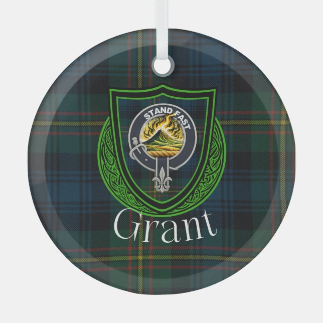 Grant Scottish Clan Tartan & Crest Ornament Aus Glas (Vorderseite)