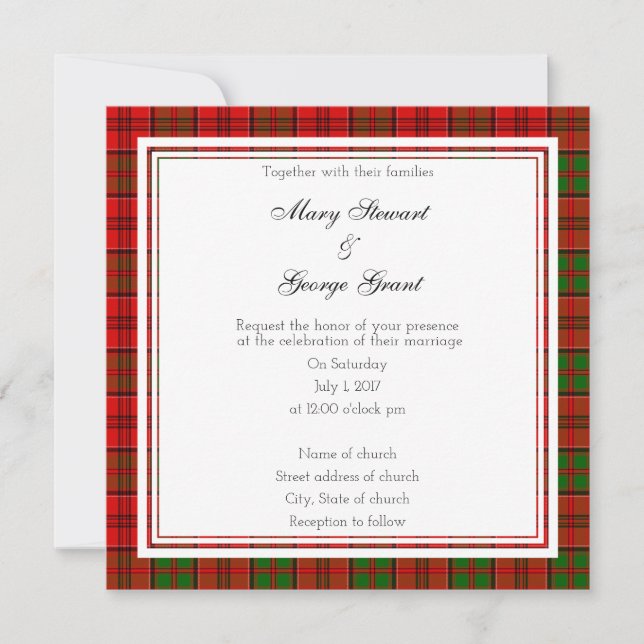 Grant Scottish Mariage Carré Invitation (Devant)