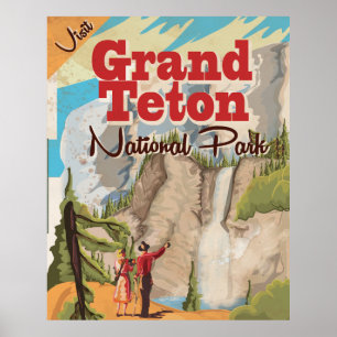Grant Teton Nationalpark Vintage Reiseplan Poster