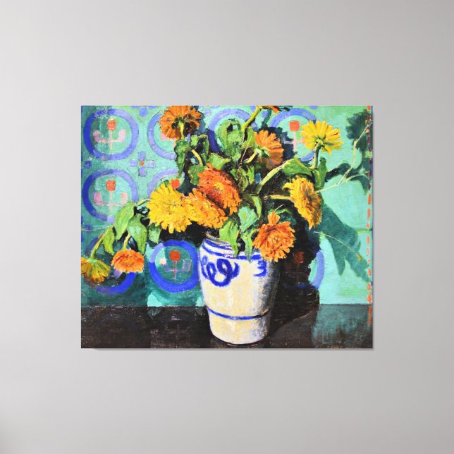 Grant Wood - Calendulas, Blumenmalerei Leinwanddruck (Vorderseite)