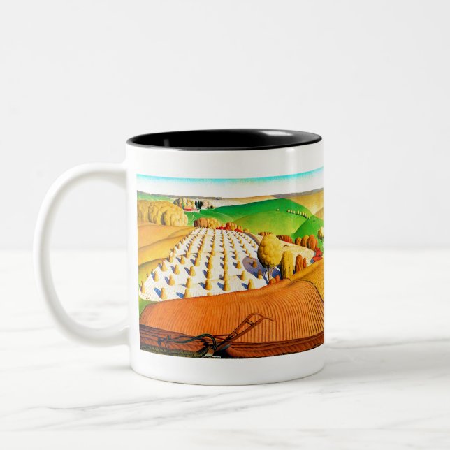 Grant Wood Fall Plows Zweifarbige Tasse (Links)