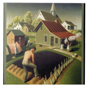 Grant Wood - Frühling in der Stadt, berühmtes Gemä Fliese