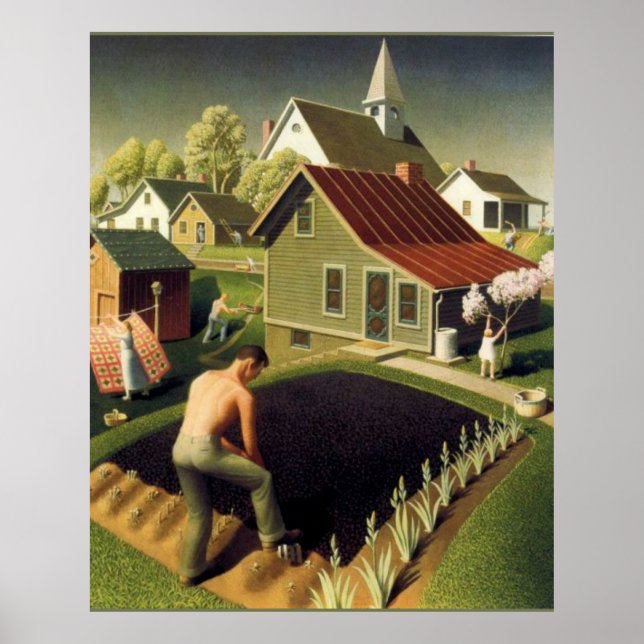 Grant Wood - Frühling in der Stadt Poster (Vorne)