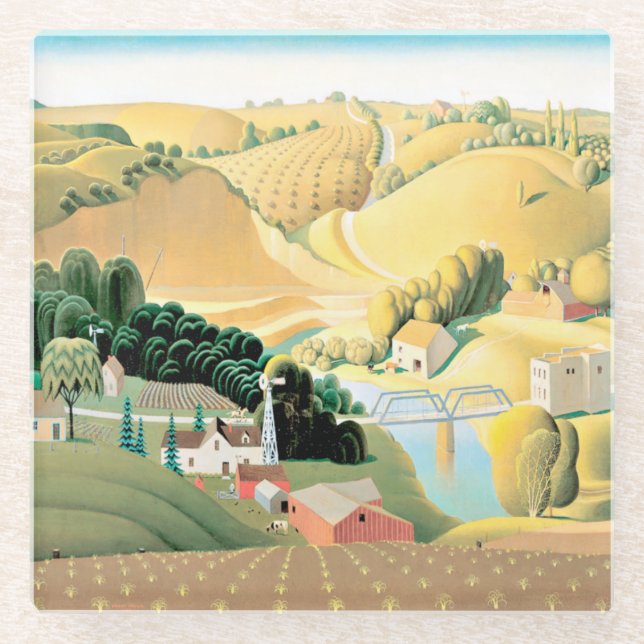 Grant Wood - Stone City, Iowa Keramik Tile Glasuntersetzer (Vorderseite)