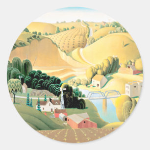 Grant Wood - Stone City, Iowa Runder Aufkleber