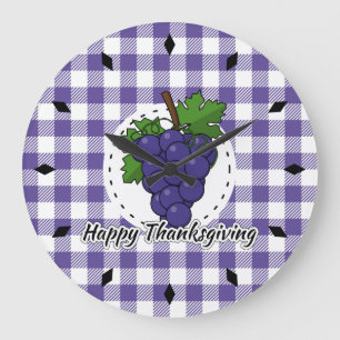 Grape on Violet Plaid - Happy Thanksgiving Große Wanduhr