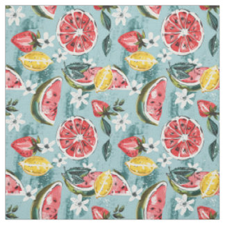 Grapefruit & Botanische Blumen Stoff