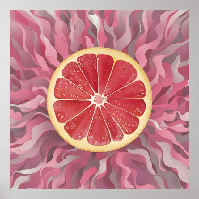 Grapefruit im rosa Hintergrund, lebhaft und frisch Poster (Vorne)
