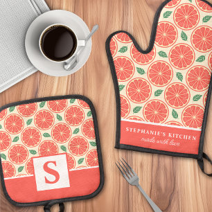 Grapefruit Scheiben Zitrus Niedlich Sommer Monogra Ofenhandschuh & Topflappen-Set