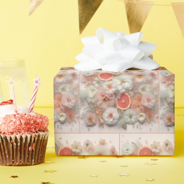Grapefruit und Blume im Wasser Geschenkpapier (Geburtstagsparty)