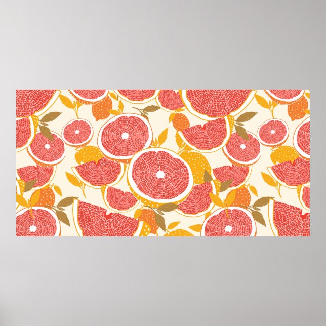 Grapefruit und halbierte Scheiben mit Blätter auf  Poster (Vorne)