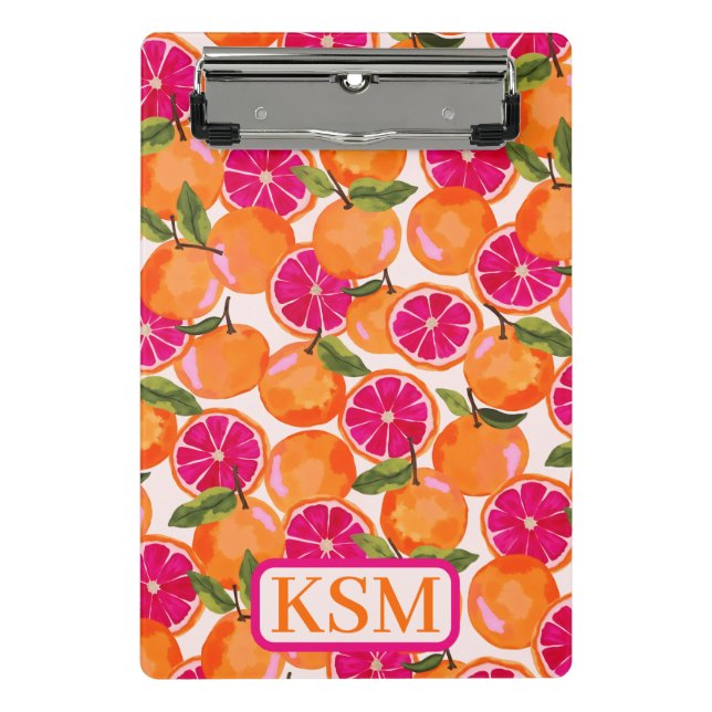 Grapefruitfarbenmonogramm Mini Klemmbrett (Vorderseite)