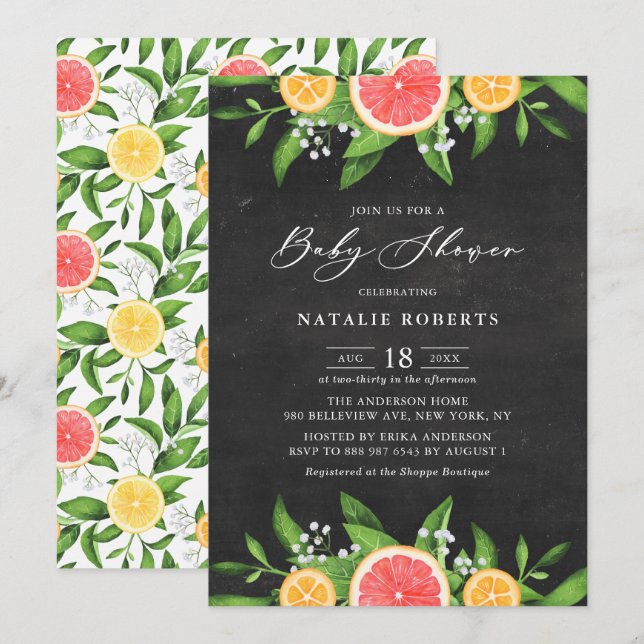 Grapefruits und Orangen Kinderspülung Einladung (Vorne/Hinten)