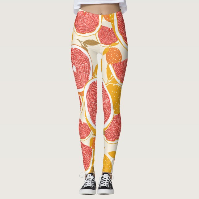 Grapefruitscheiben mit Blätter Leggings (Vorderseite)