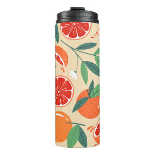 Grapefruitscheiben, modernes, nahtloses Muster. Thermosbecher