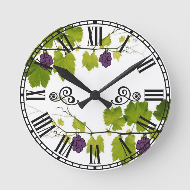 Grapes & Vines Roman Numeral Runde Wanduhr (Vorderseite)