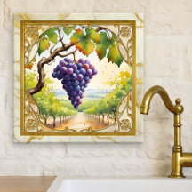 Grapes Vineyard Gold Ceramic Tile