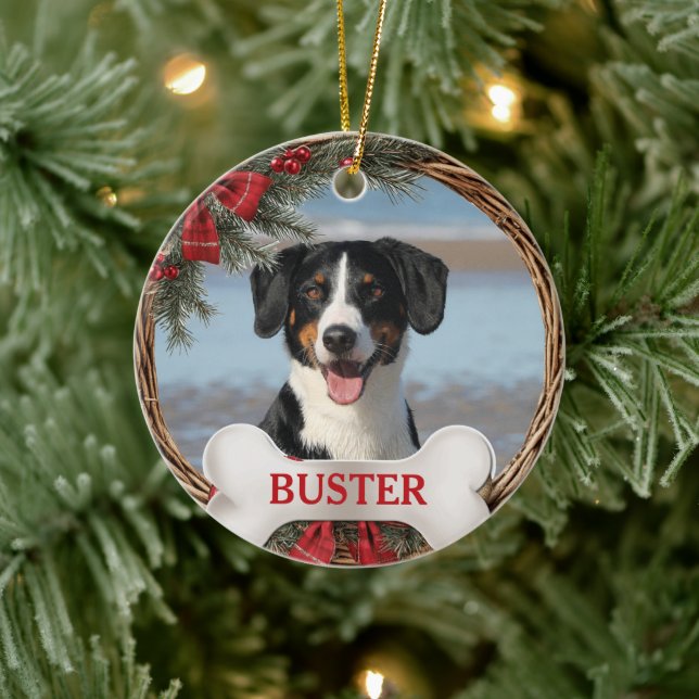 Grapevine Christmas Wreath Dog Photo Tree Ornament (Baum)