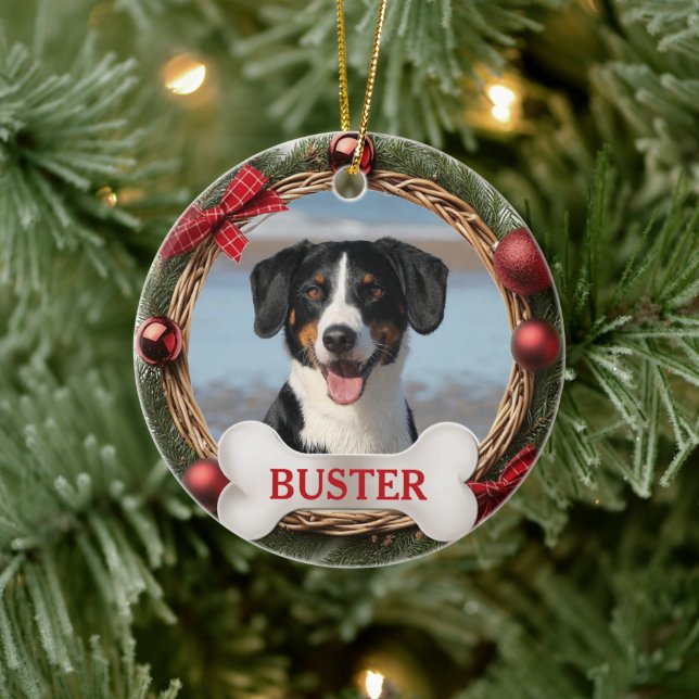 Grapevine Christmas Wreath Dog Photo Tree Ornament (Baum)