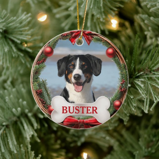 Grapevine Christmas Wreath Dog Photo Tree Ornament (Baum)