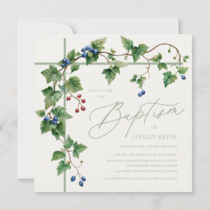 Grapevine Covered Cross Soft Green Script Taufe Einladung
