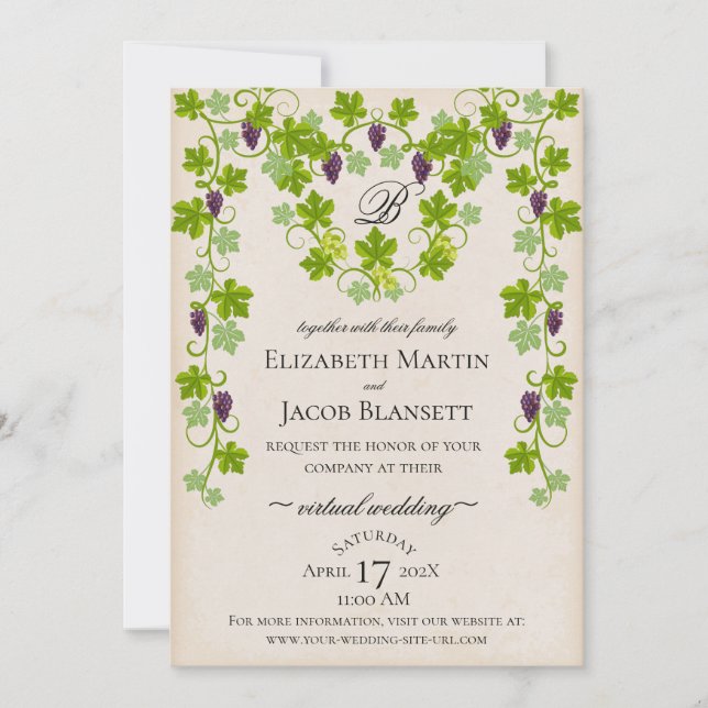 Grapevine Virtual Wedding Einladung (Vorderseite)