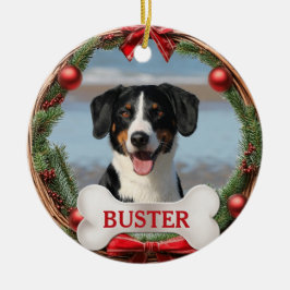 Grapevine Wreath Dog Photo Christmas Tree Ornament