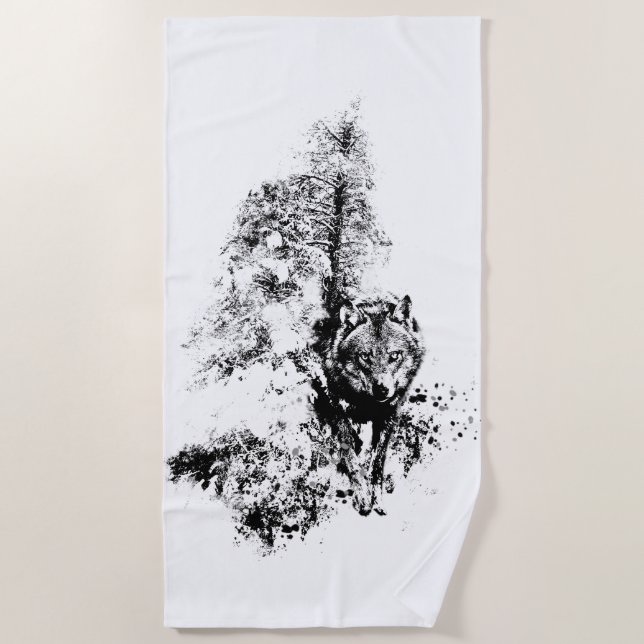 Graphic Art Gray Wolf Wildlife Animal Nature Strandtuch (Vorderseite)