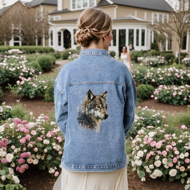 Graphic Art Wolf Wolves Animal Nature Art Jeansjacke (Hochzeit Rückseite)