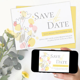 Graphic Blume Blätter gelb grau Save the Date Ankündigung