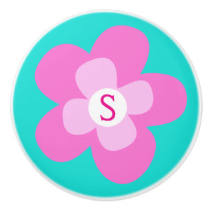 Graphic Blume rosa Aqua Monogramm Drehknopf Keramikknauf