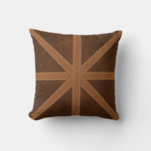 Graphic Brown Leather Muster Union Jack Cross Kissen
