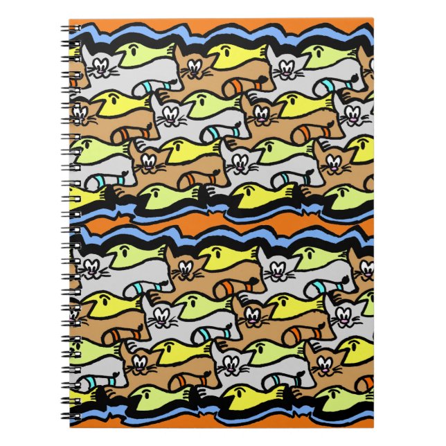 Graphic Cats and Fish Cartoon Spiral Notebook Notizblock (Vorderseite)