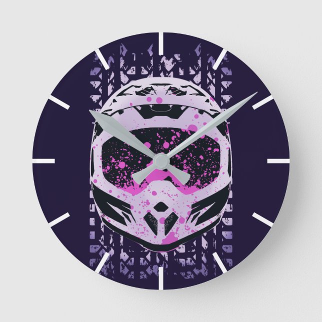 Graphic Dirt Bike Helmet Runde Wanduhr (Vorderseite)